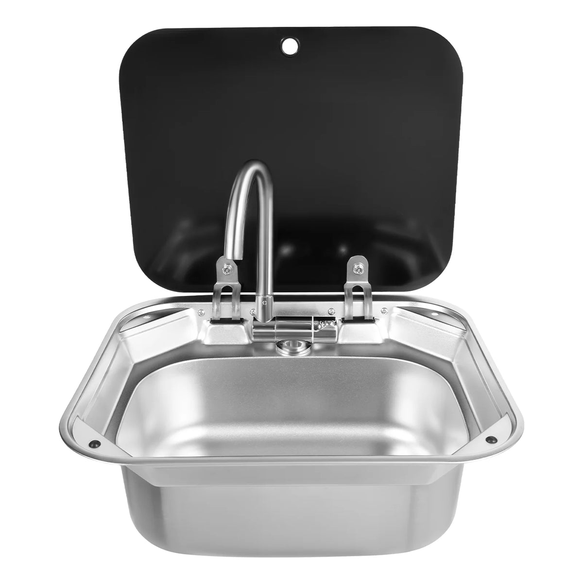 RV Sink With Foldable Tempered Glass Cover And Faucet Stainless Steel Camper Van