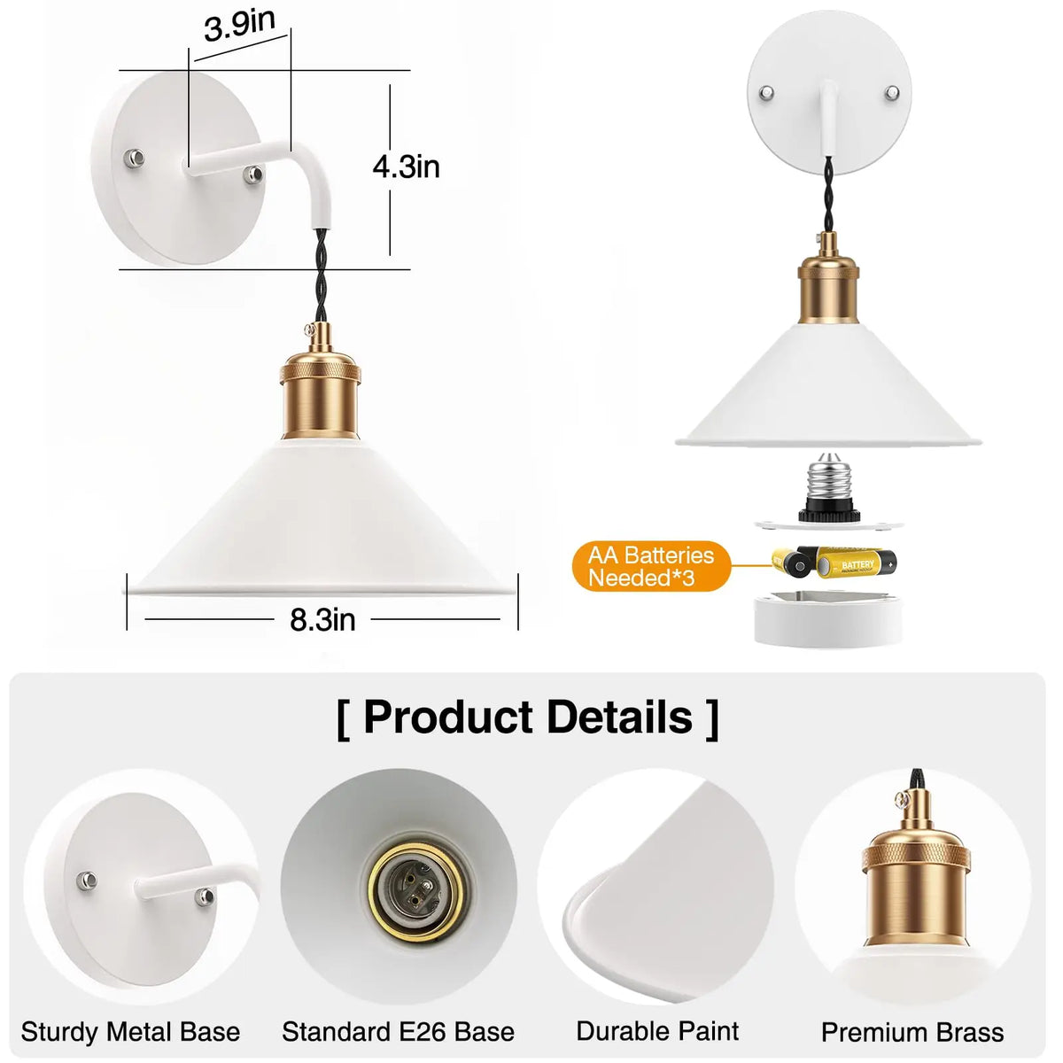 PRTILOUD 2 Pack Battery Operated Wall Sconces With Remote Dimmable Warm RGB