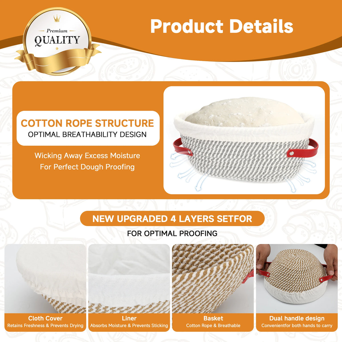 17 Piece Bread Proofing Basket Set With Lame And Whisk