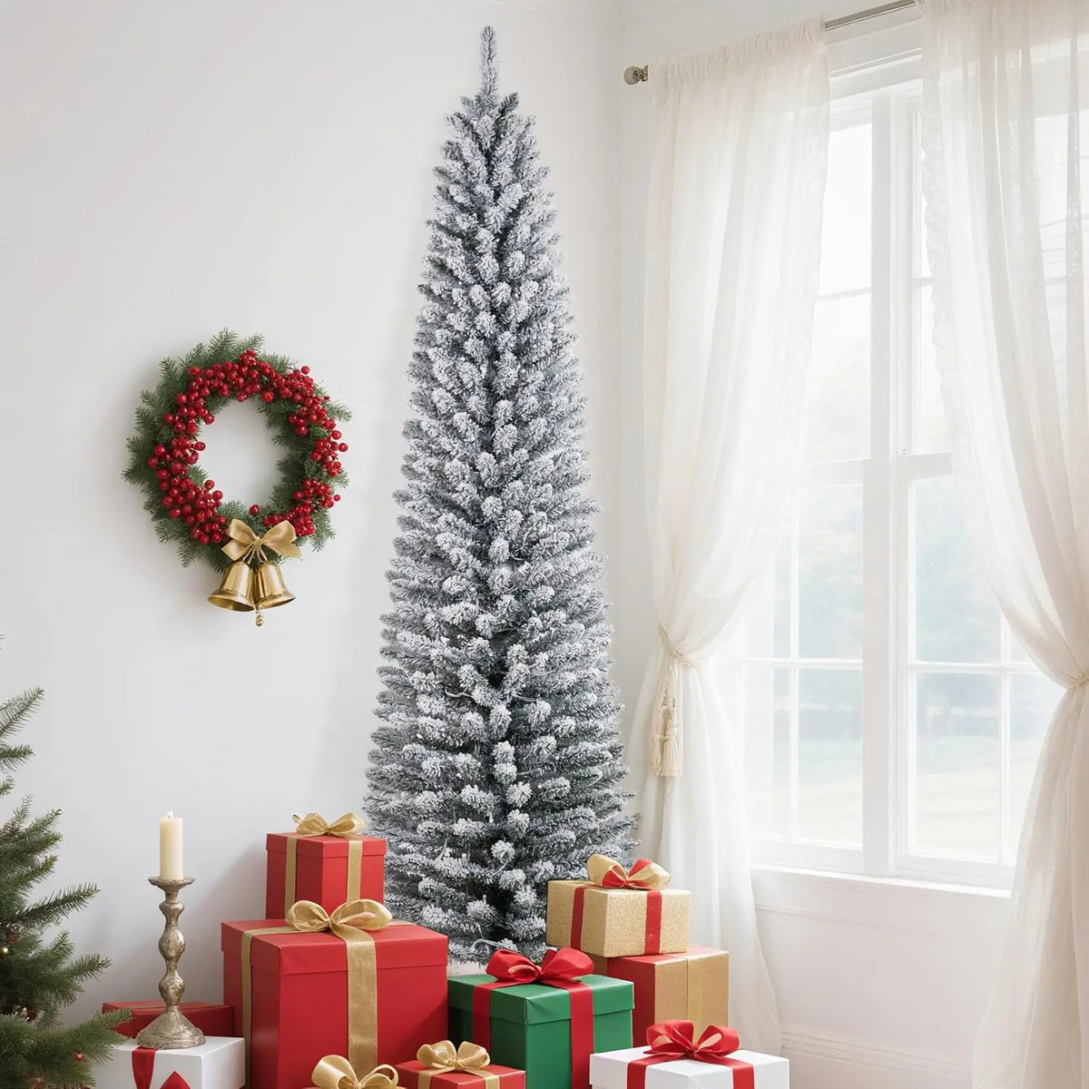 Studyset Artificial Pencil Christmas Tree With Snow Flocking Branches