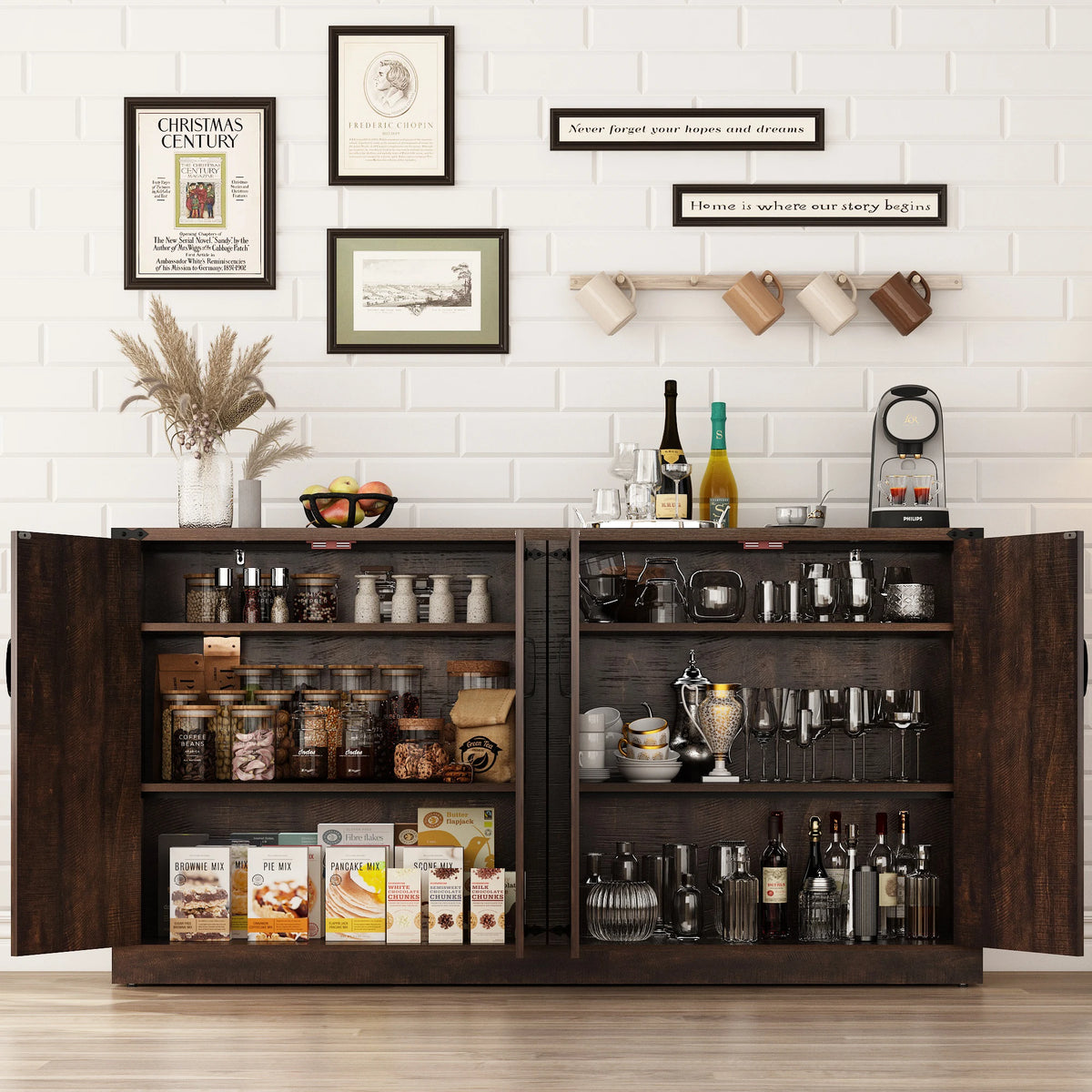 QiaoShiRen Buffet Cabinet With Drawers And Doors Farmhouse Kitchen
