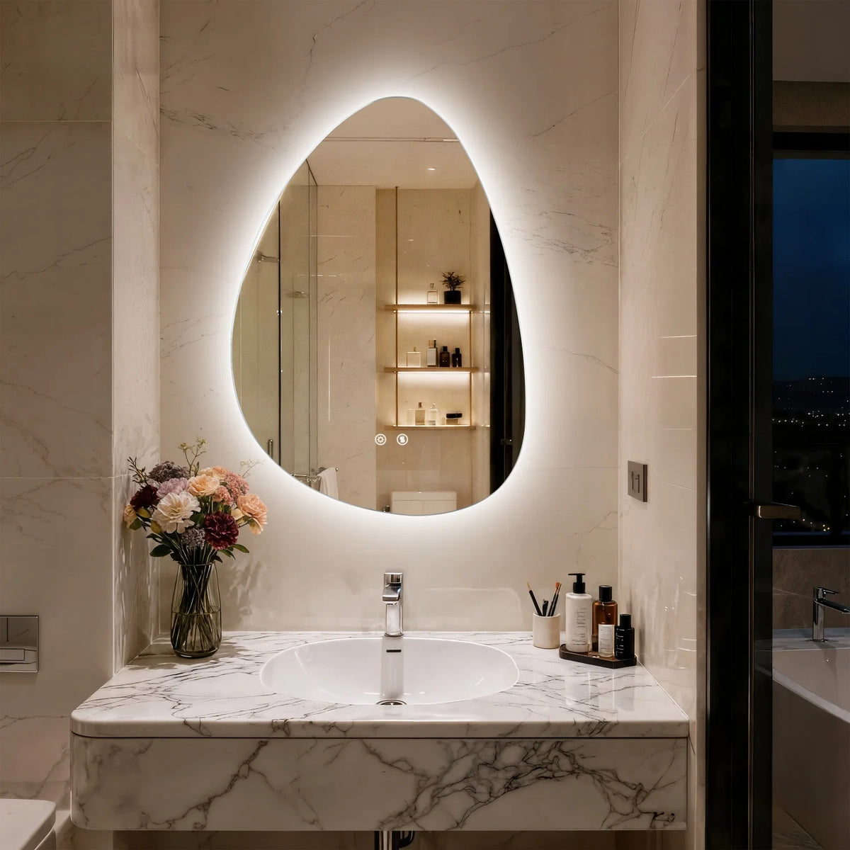 LED Wall Mounted Bathroom Mirror With Anti Fog And Three Color Settings