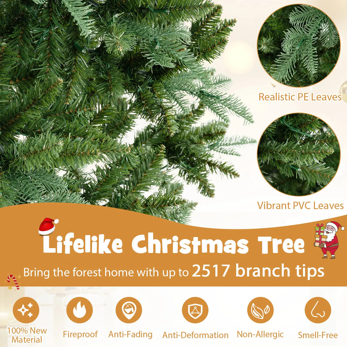 Lifezeal Prelit Artificial Christmas Tree With Hinged Branches
