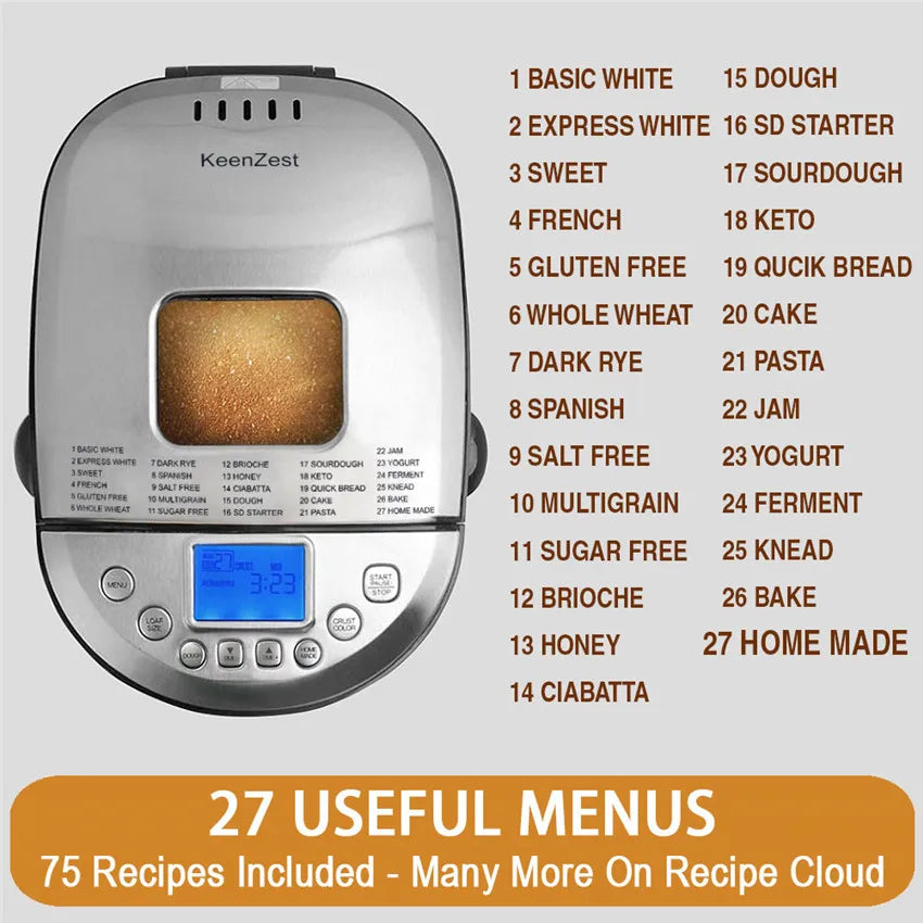 KeenZest 27 In 1 Smart Bread Maker With Gluten Free Whole Wheat
