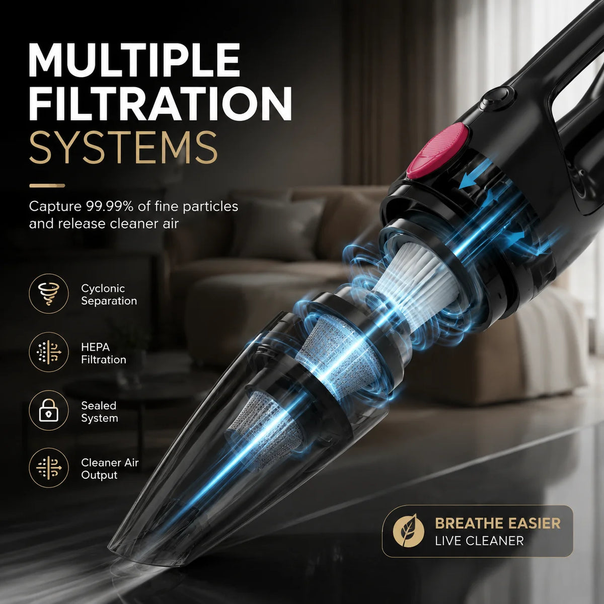 PBHPBH Corded Vacuum 26kPa Suction HEPA Filter Home Pet Cleaning