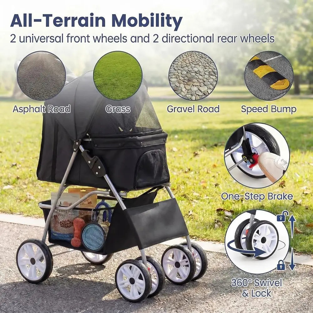 Lightweight Lockable Wheel Pet Stroller For Small Dogs And Cats