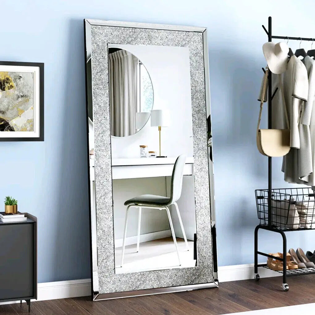LUVODI Frameless Wall Mounted Vanity Mirror With Crystal Rhinestones