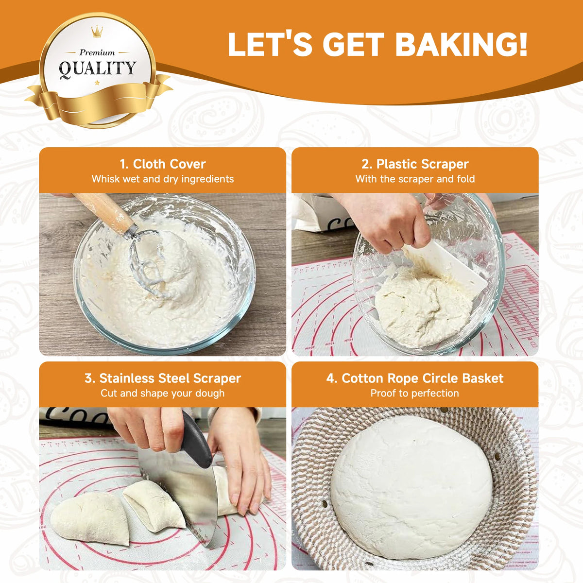 17 Piece Bread Proofing Basket Set With Lame And Whisk