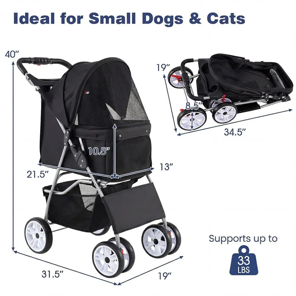 Lightweight Lockable Wheel Pet Stroller For Small Dogs And Cats