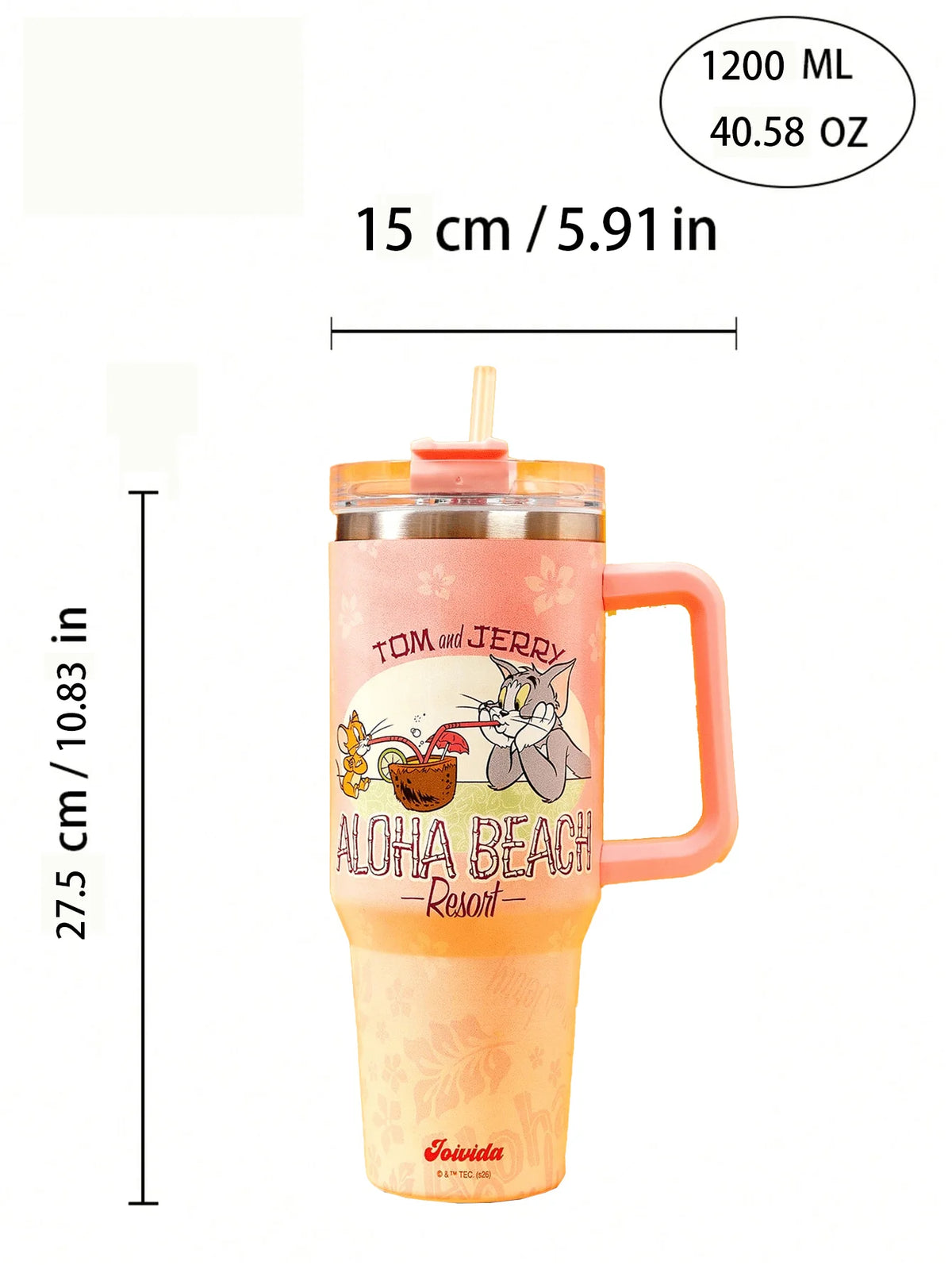 Strawberry Shortcake X POKOJA LAND 40oz Stainless Steel Tumbler Water Bottle/Coffee Cup With Handle And Straw, Leakproof, Insulated (Keeps Drinks Hot Or Cold)