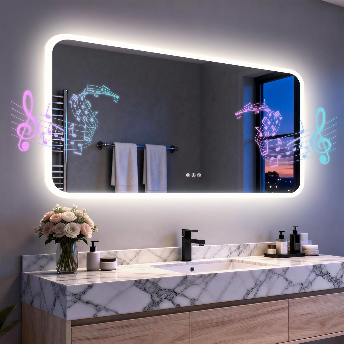 Smart Led Bathroom Mirror With Bluetooth Speakers Anti Fog