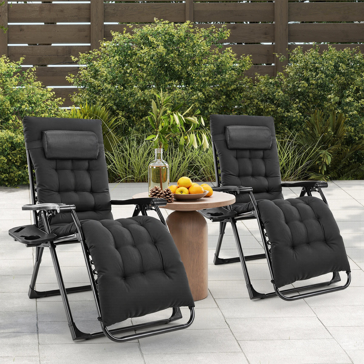 JHK Portable Zero Gravity Recliner Chairs Set Of 2 With Cup Holders Outdoor