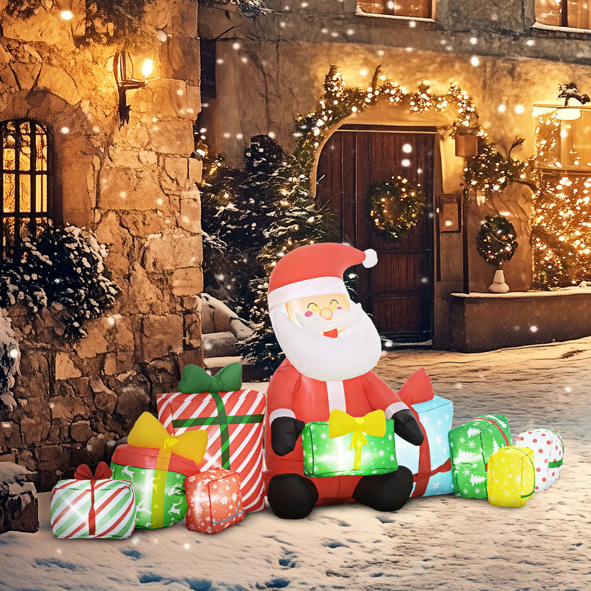 Inflatable Santa Claus With Gift Boxes LED Lights For Lawn