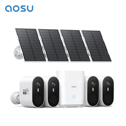 Aosu 3MP WiFi Solar Camera System 4 Cam Kit Outdoor Wireless