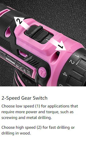 DEKO Pink Drill Tool Kit Set: 20V Cordless Power Drill Tool Box with Battery Electric Drill Driver