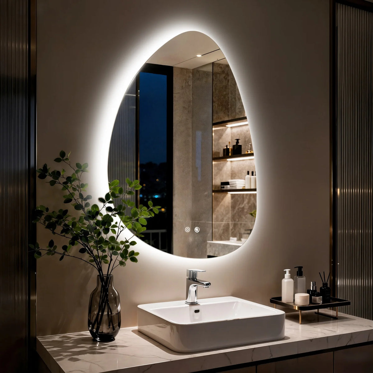 LED Wall Mounted Bathroom Mirror With Anti Fog And Three Color Settings