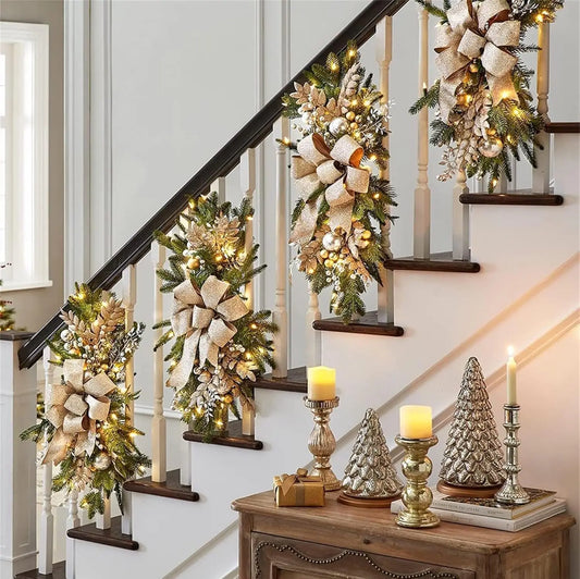 Artificial Christmas Teardrop Swags With Lights For Door Window Decor