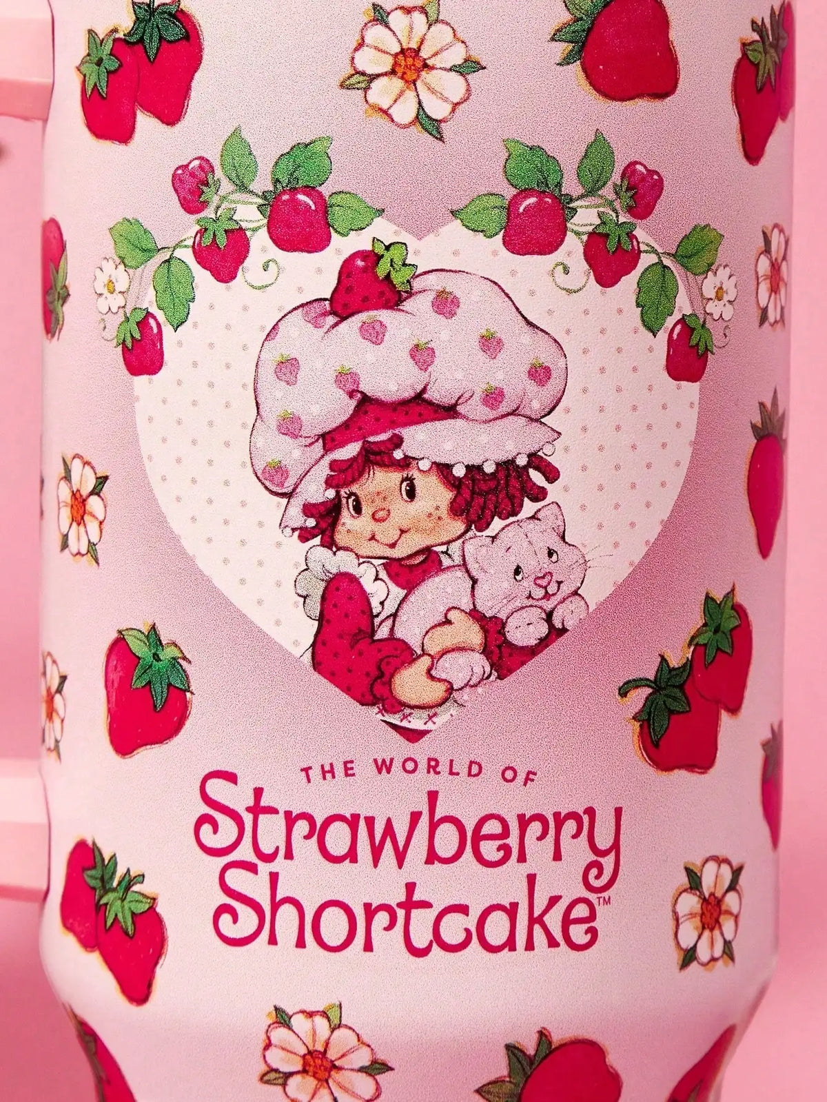 Strawberry Shortcake X POKOJA LAND 40oz Stainless Steel Tumbler Water Bottle/Coffee Cup With Handle And Straw, Leakproof, Insulated (Keeps Drinks Hot Or Cold)