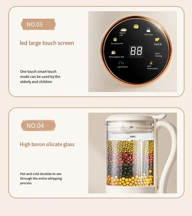 1400ml Glass Soy Milk Maker 16 Blades 9 Functions Automatic Blender Nut Milk Maker Soup Porridge Juicer with Timer