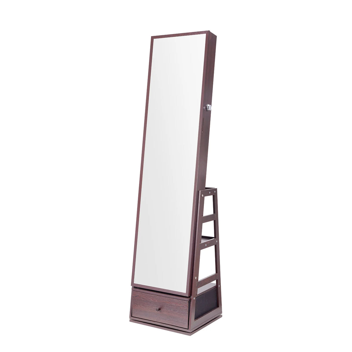SucceBuy Mirror Jewelry Cabinet 360 Degree Swivel With Lockable Storage