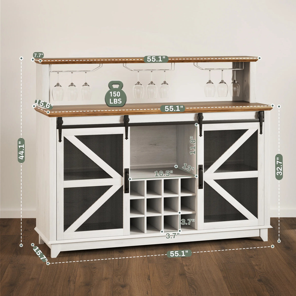 Farmhouse Coffee Bar Cabinet With App Controlled LED Lights