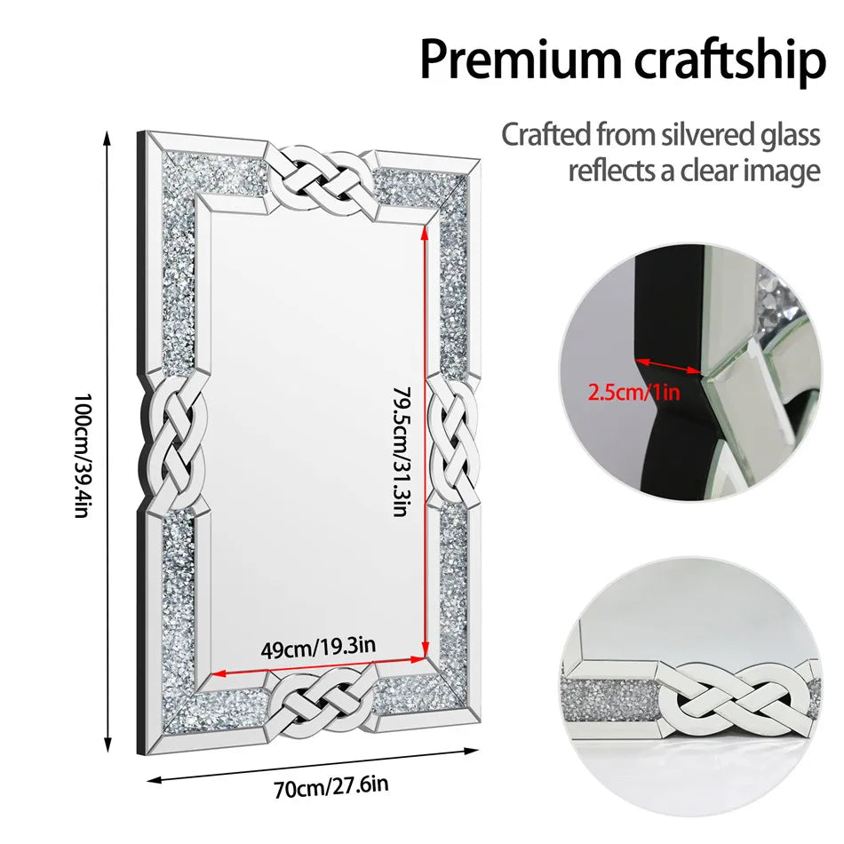 LUVODI Diamond Wall Mirror With Crushed Diamond Detailing Decorative