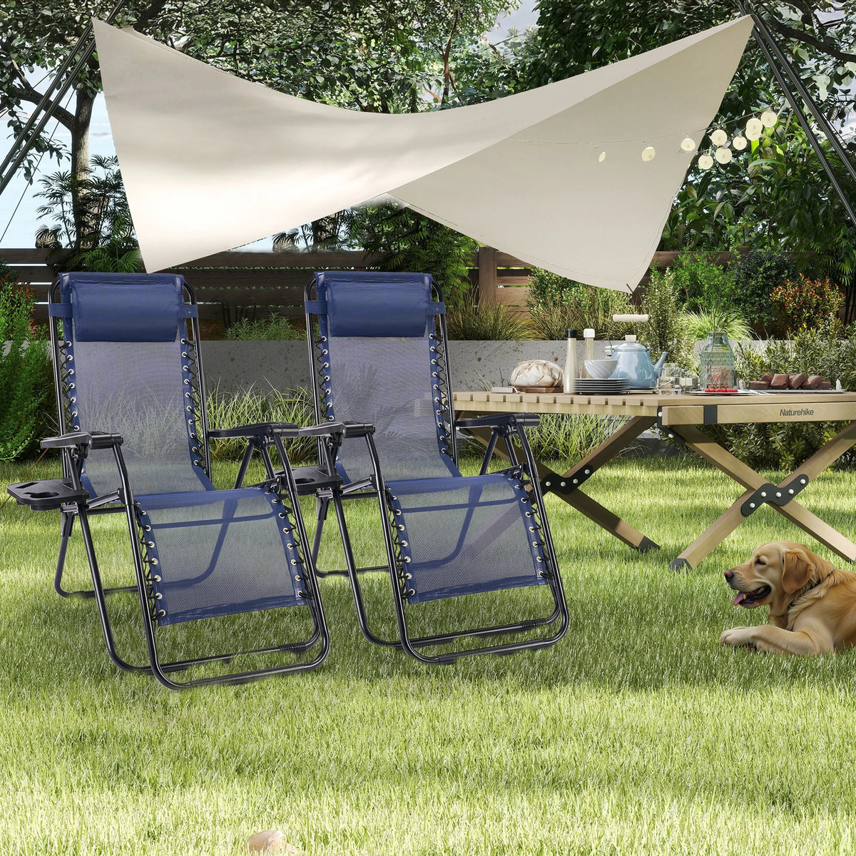 JHK Portable Zero Gravity Recliner Chairs Set Of 2 With Cup Holders Outdoor