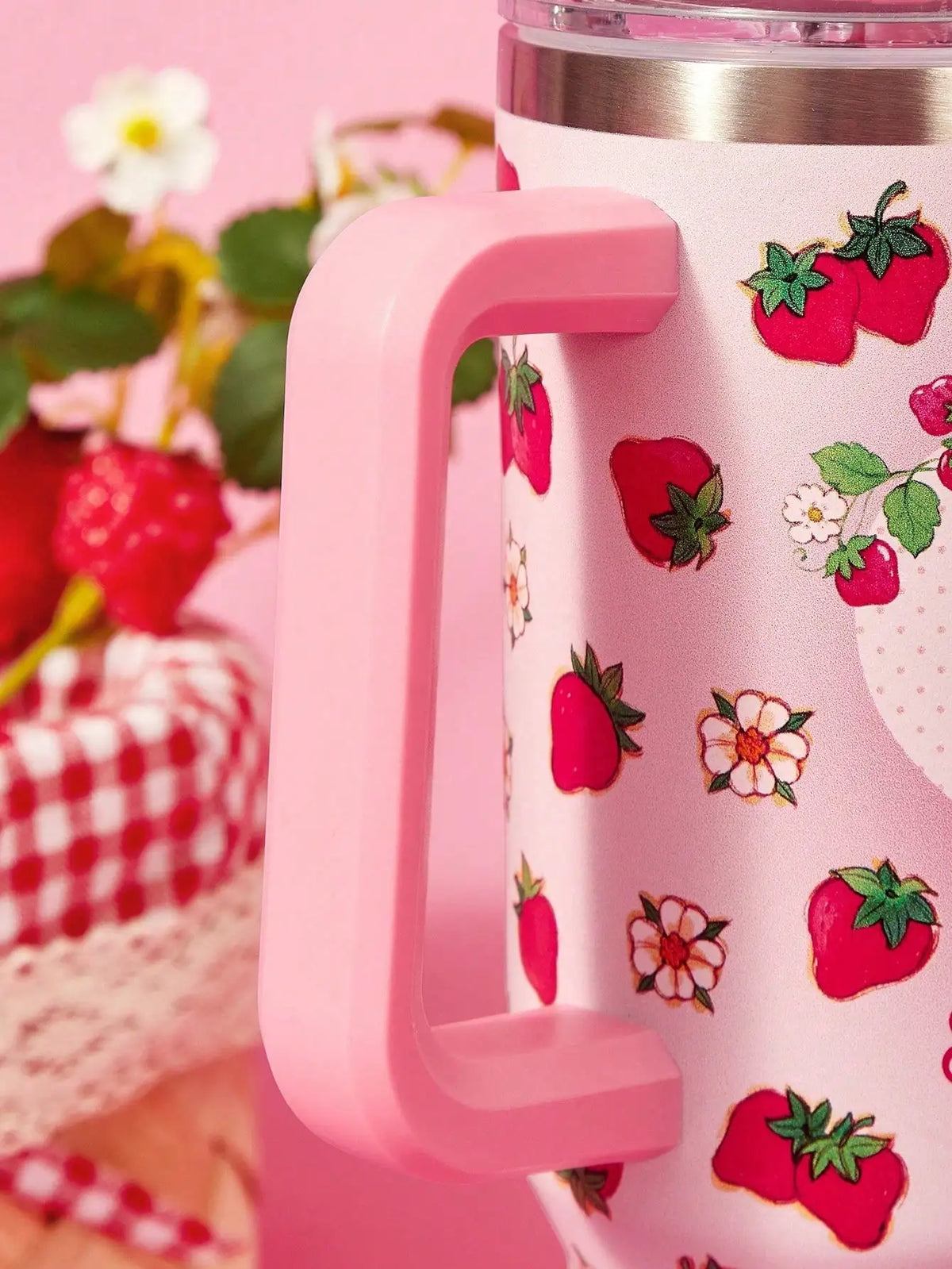 Strawberry Shortcake X POKOJA LAND 40oz Stainless Steel Tumbler Water Bottle/Coffee Cup With Handle And Straw, Leakproof, Insulated (Keeps Drinks Hot Or Cold)