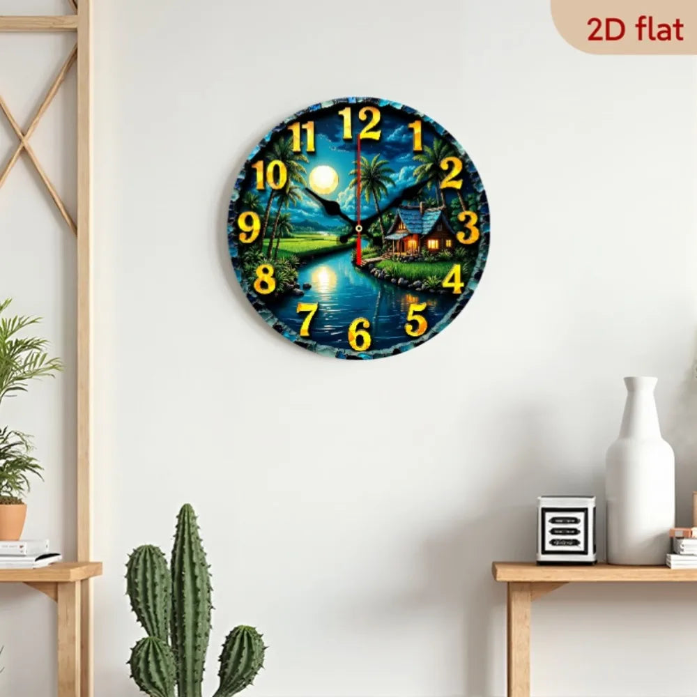 Rustic Farmhouse Wall Clock With Palm Tree Design Silhouette
