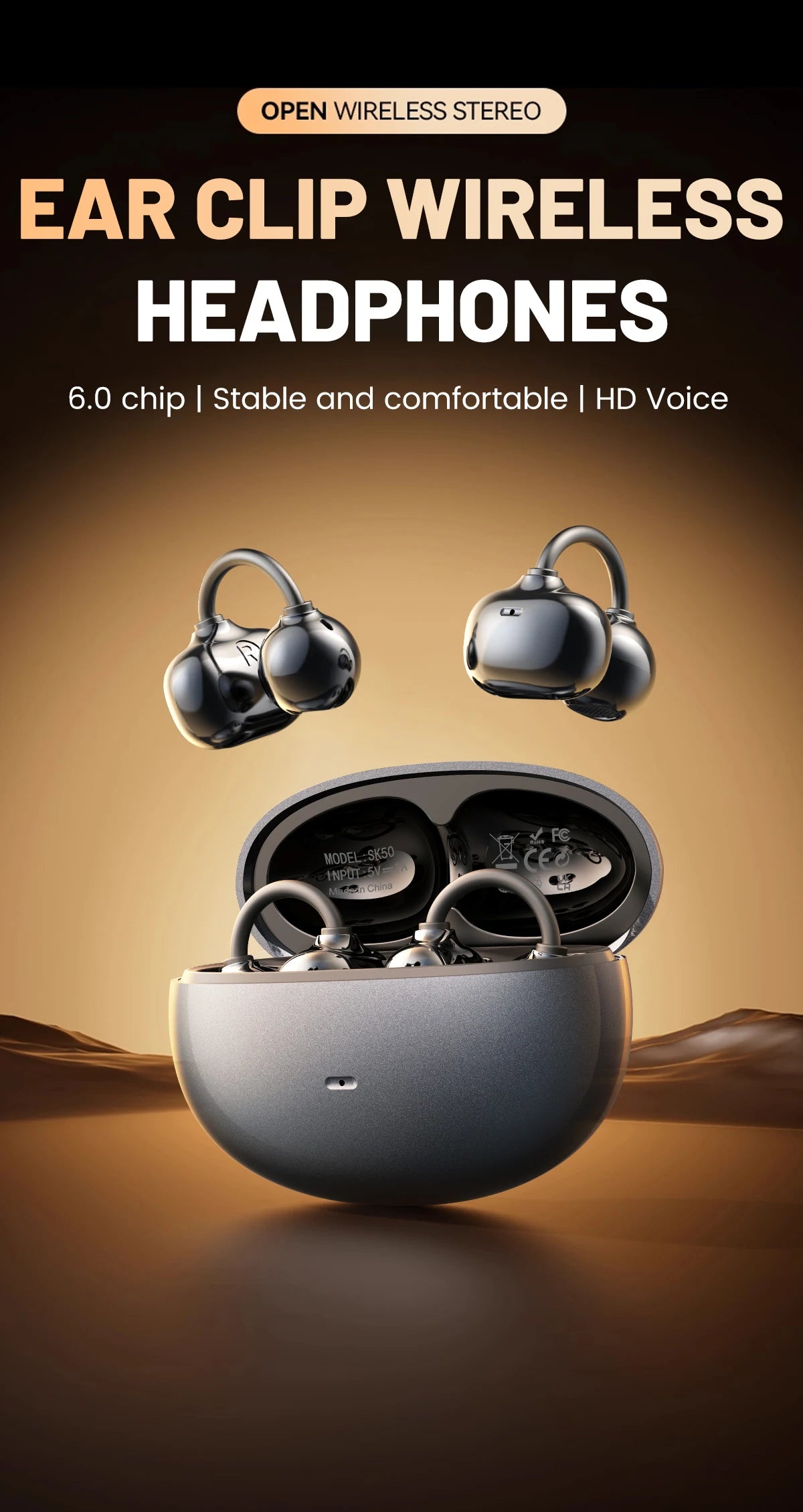 INSONIXN Open Ear Clip Wireless Bluetooth Headphones With Microphone