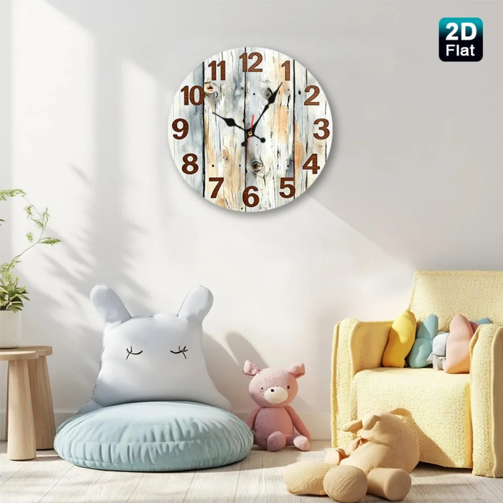 Rustic Wood Nursery Wall Clock With Distressed Plank Texture