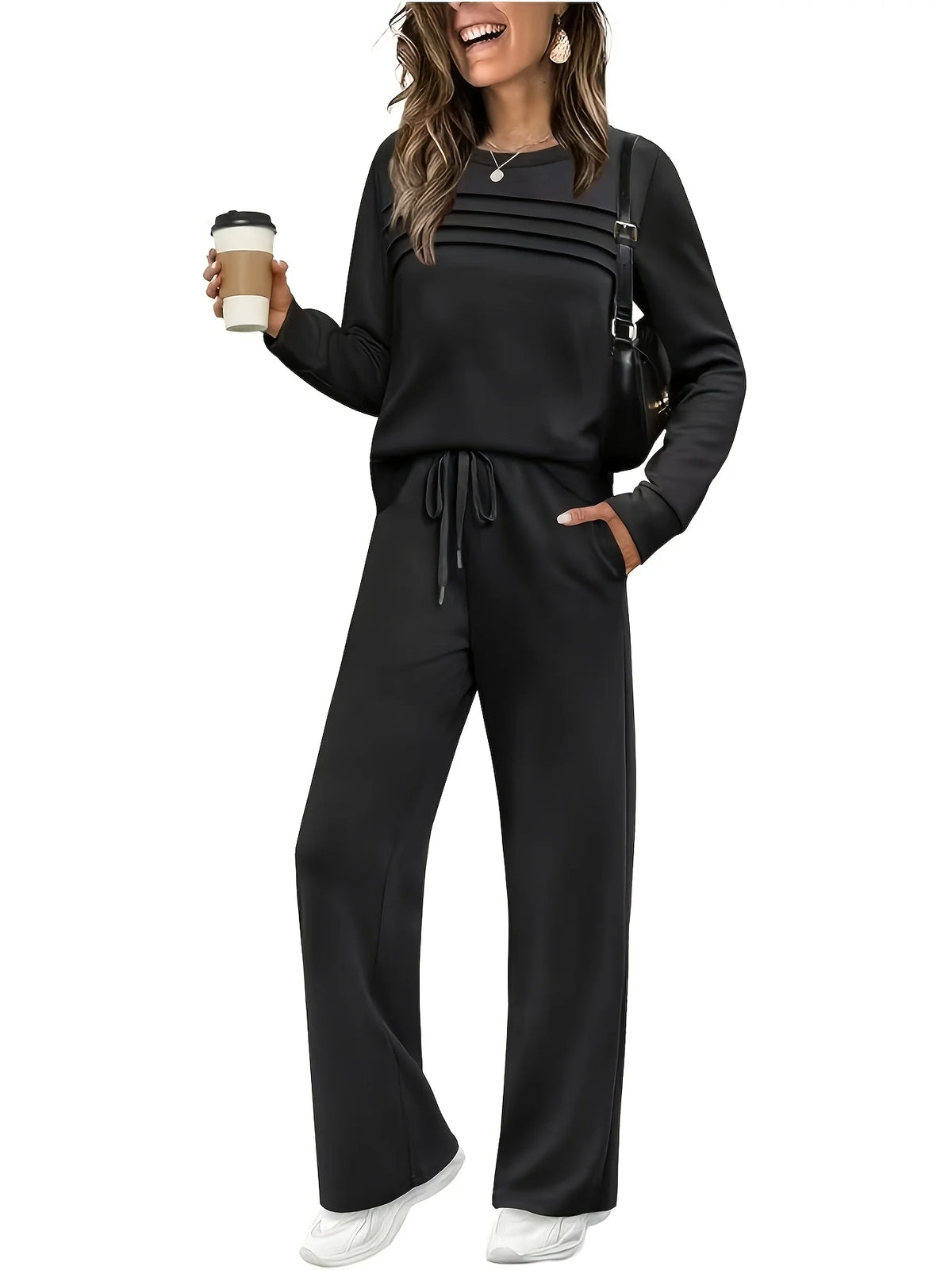 Women's Casual Two-Piece Polyester Cotton Long Sleeve Set