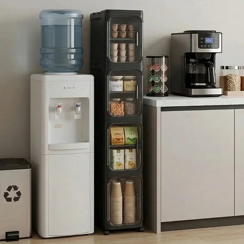 Slim 4-Tier Narrow Plastic Rolling Storage Cabinet With Flip Doors
