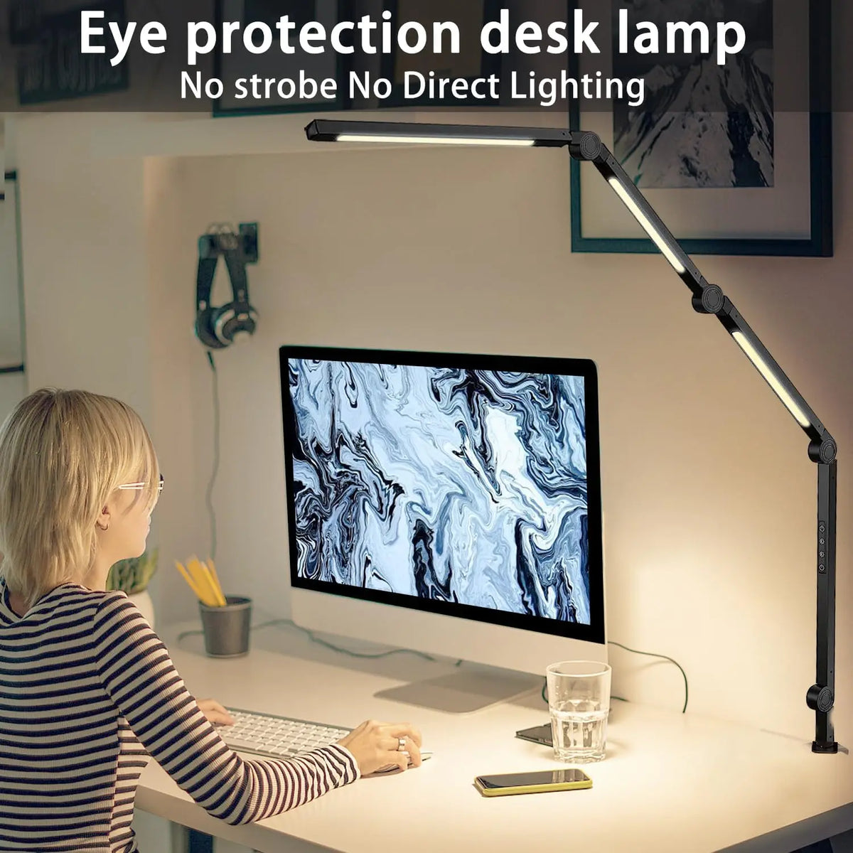 LED Desk Lamp Clamp Flexible Swing Arm 3 Light Sources 4 Color Modes 5 Brightness