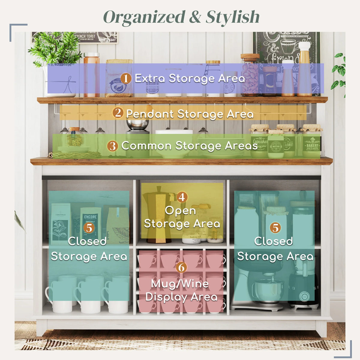 Farmhouse Coffee Bar Cabinet With App Controlled LED Lights