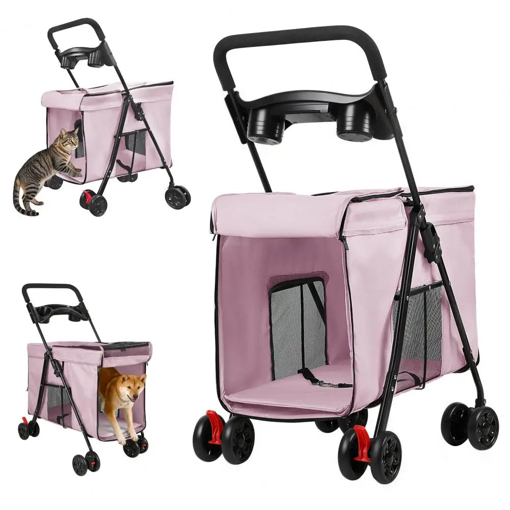 Dog Stroller 360-degree Wheels Foldable Pet Cart 5 Ventilation Windows Removable Tray Outdoor Travel for Small Medium Dogs Cats