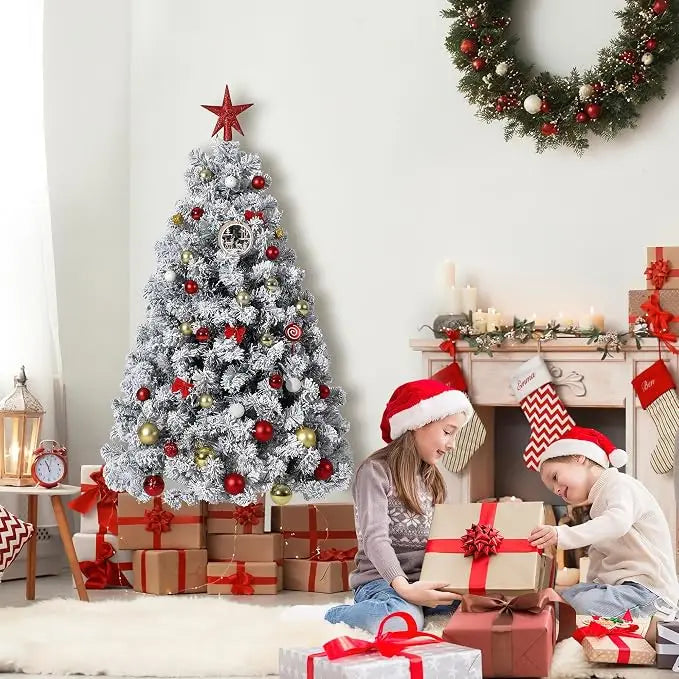 HiMISS Pre Lit Snowy Artificial Christmas Tree With Led Lights