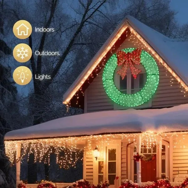 Pre Lit Outdoor Christmas Wreath Decoration With Led Lights
