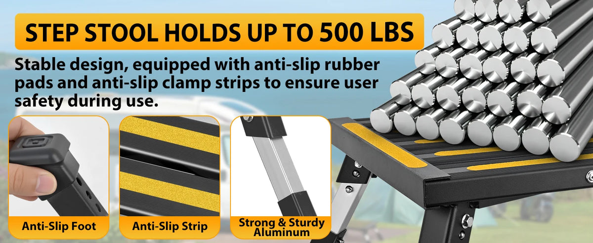 Nilight Portable RV Step Stool Aluminum Heavy Duty Anti Slip
