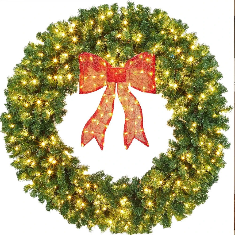 Studyset Pre Lit Artificial Christmas Wreath With Bow And Lights