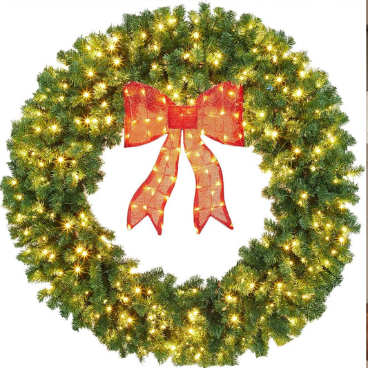 Studyset Pre Lit Artificial Christmas Wreath With Bow And Lights