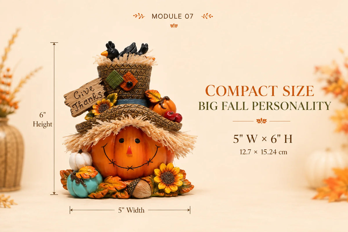 Hodao Thanksgiving Harvest Scarecrow Figurine With Give Thanks Sign