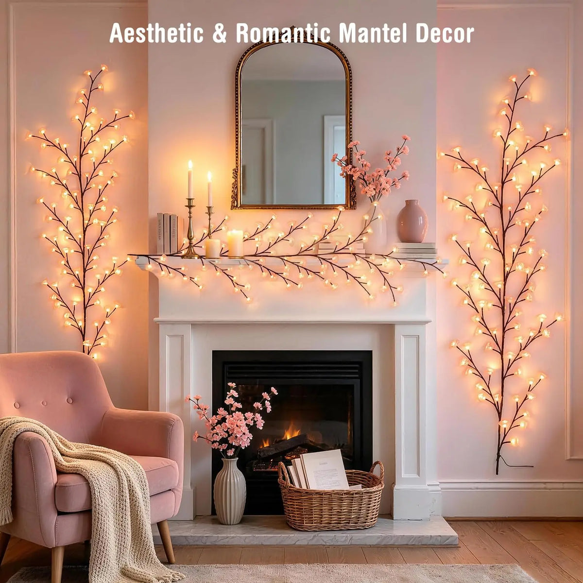 Cherry Blossom Vine Lights With Remote Timer For Room Decor