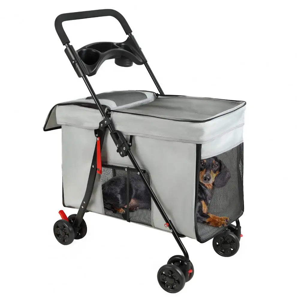 Dog Stroller 360-degree Wheels Foldable Pet Cart 5 Ventilation Windows Removable Tray Outdoor Travel for Small Medium Dogs Cats