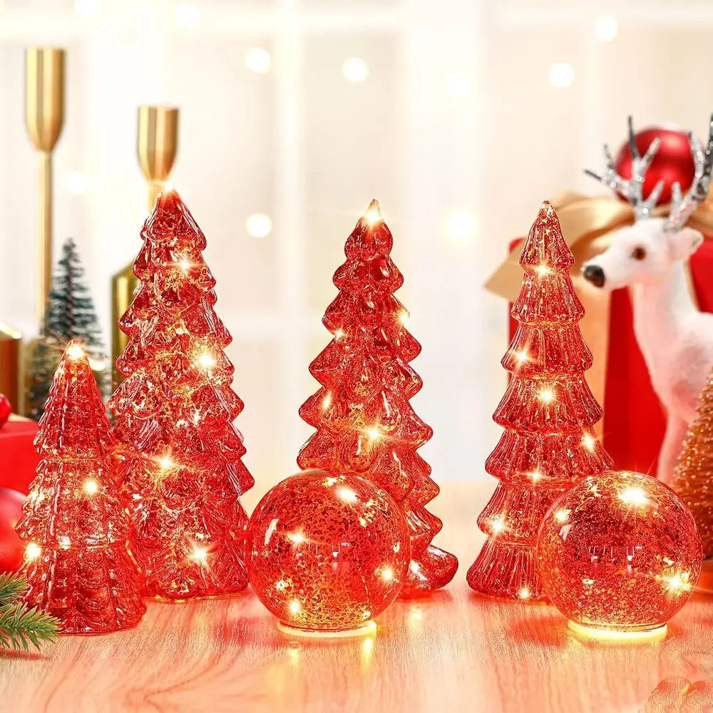 Mercury Glass Christmas Trees Light Up Tabletop Holiday Home Decor