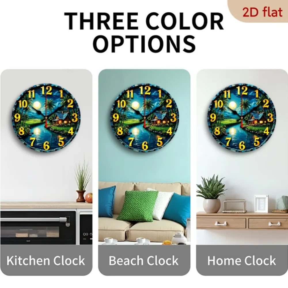 Rustic Farmhouse Wall Clock With Palm Tree Design Silhouette