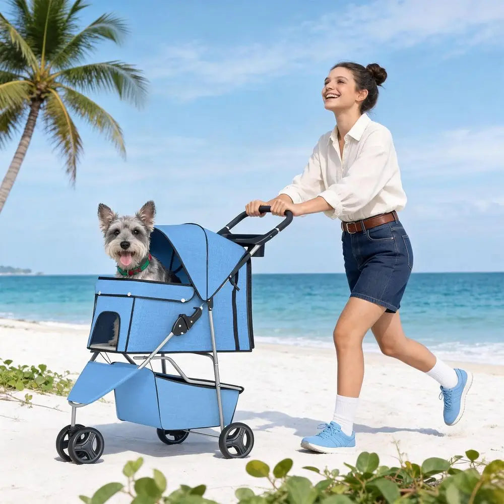 3 Wheel Lightweight Pet Stroller With Mesh And Storage