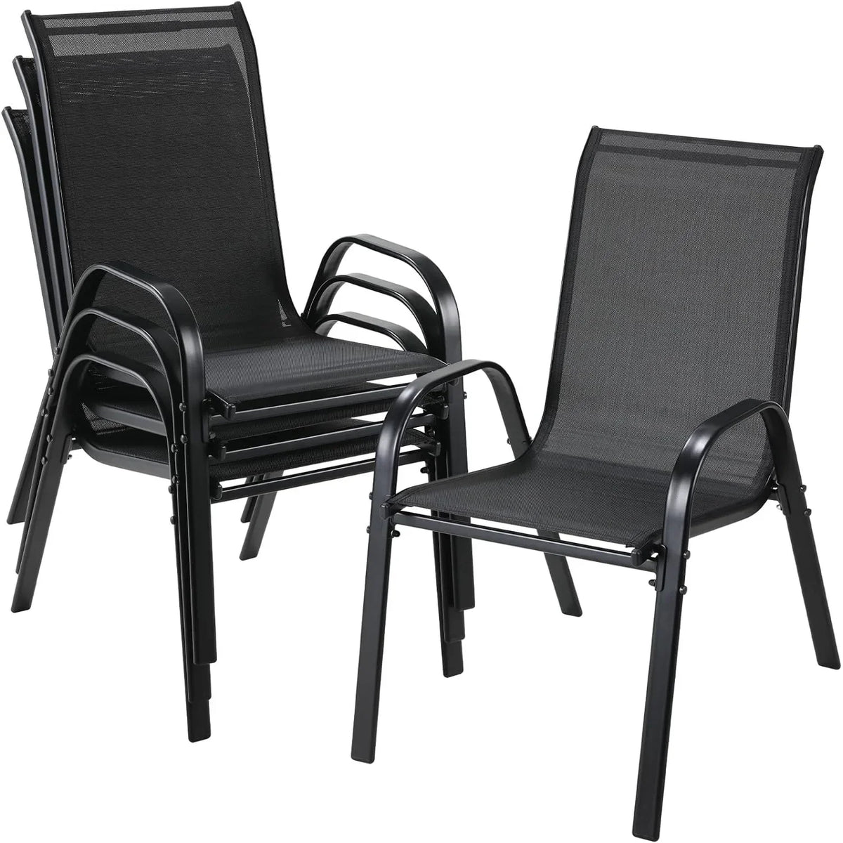 Foldable Garden Chairs Steel Iron Teslin Fabric High Back