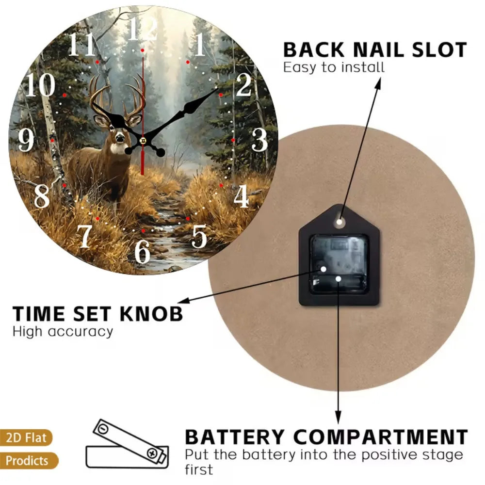 Rustic Farmhouse Deer Wall Clock Silent Sweep Movement Nursery