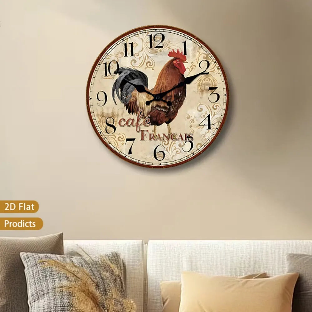 Constantplanet Vintage Farmhouse Rooster Wall Clock Silent
